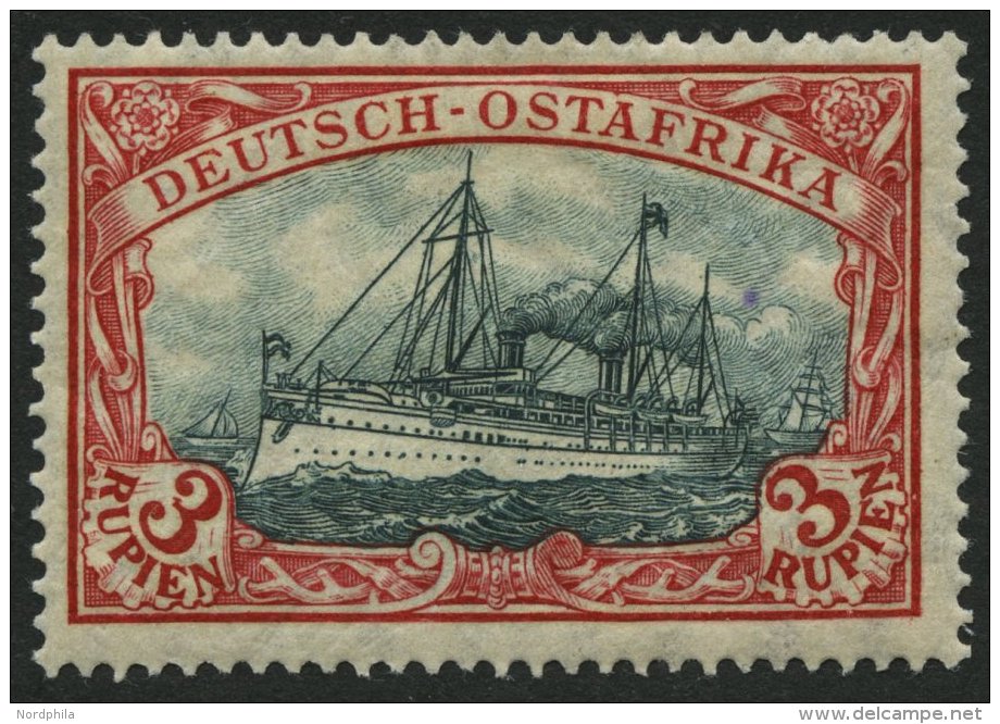 DEUTSCH-OSTAFRIKA 39IAb *, 1908, 3 R. Dunkelrot/gr&uuml;nschwarz, Mit Wz., Friedensdruck, Falzreste, Pracht, Gepr. J&aum - German East Africa