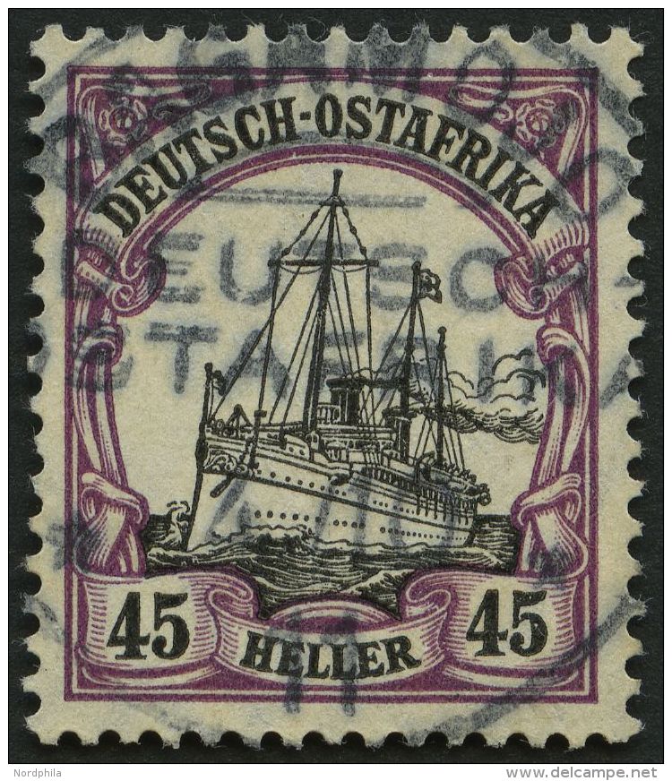 DEUTSCH-OSTAFRIKA 36 O, 1906, 45 H. Mittelbraunviolett/schwarz, Mit Wz., Zentrischer Stempel BAGAMOJO, Pracht, Mi. 70.- - German East Africa