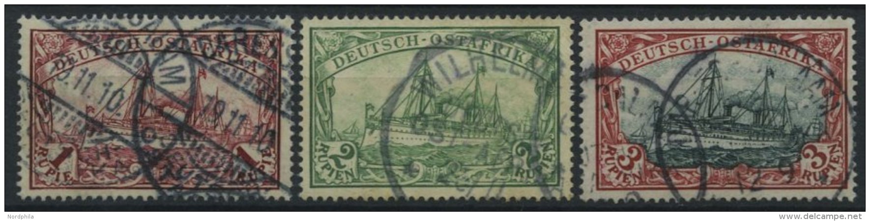 DEUTSCH-OSTAFRIKA 19-21a O, 1901, 1 - 3 R. Kaiseryacht, 3 Werte Feinst/Pracht, Mi. 390.- - German East Africa