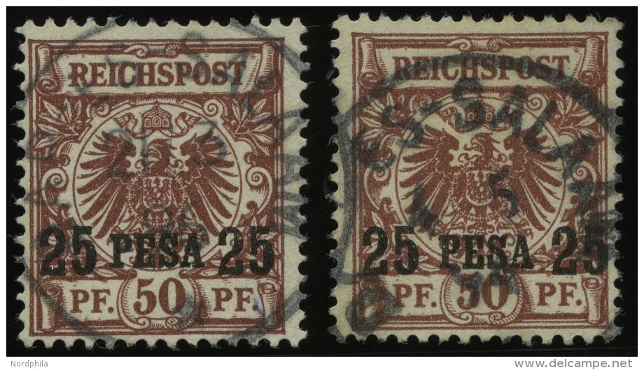 DEUTSCH-OSTAFRIKA 5I,IIa O, 1893, 25 P. Auf 50 Pf. Lebhaftr&ouml;tlichbraun Und Mittelbraunrot, 2 Prachtwerte, Mi. 85.- - German East Africa