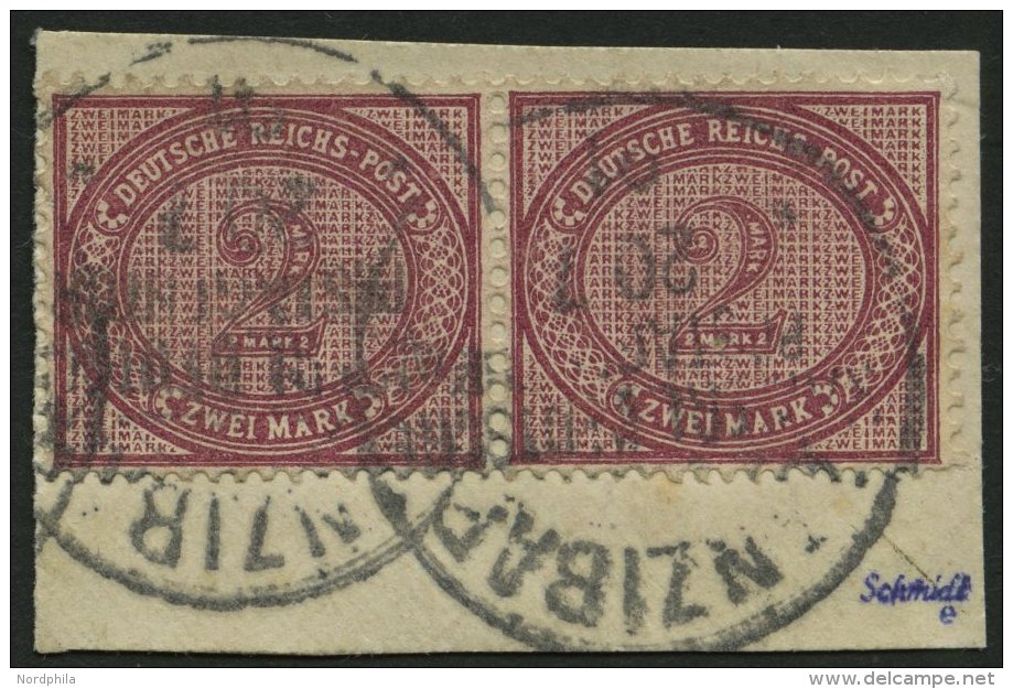 DEUTSCH-OSTAFRIKA VZ 37e Paar BrfStk, 1891, 2 M. Dunkelrotkarmin Im Waagerechten Paar Auf Leinenbriefst&uuml;ck, Stempel - German East Africa
