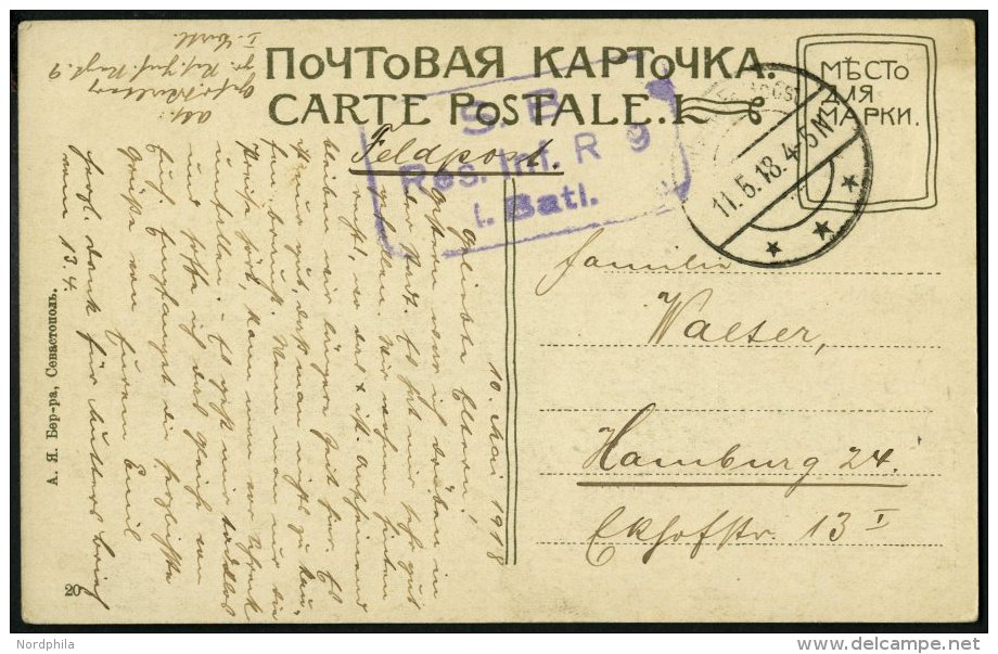 DP T&Uuml;RKEI 1918, Feldpoststation SEWASTOPOL Auf Feldpost-Ansichtskarte Von Dem Res.Inf.Rgt.9 1.Batt., Pracht - Turkey (offices)