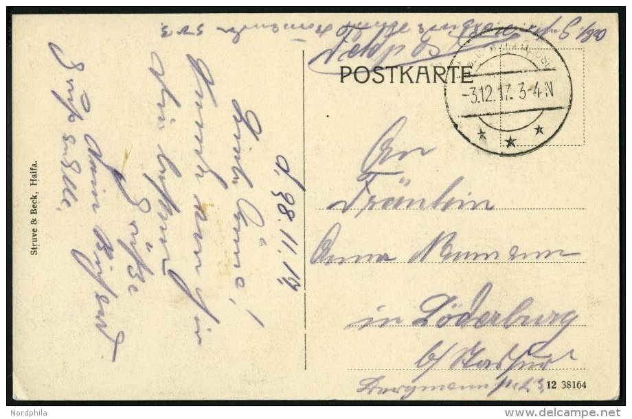 DP T&Uuml;RKEI 1917, Feldpoststation DAMASKUS (1 DFP) Auf Feldpost-Ansichtskarte Haifa Deutsche Kolonie, Pracht - Deutsche Post In Der Türkei
