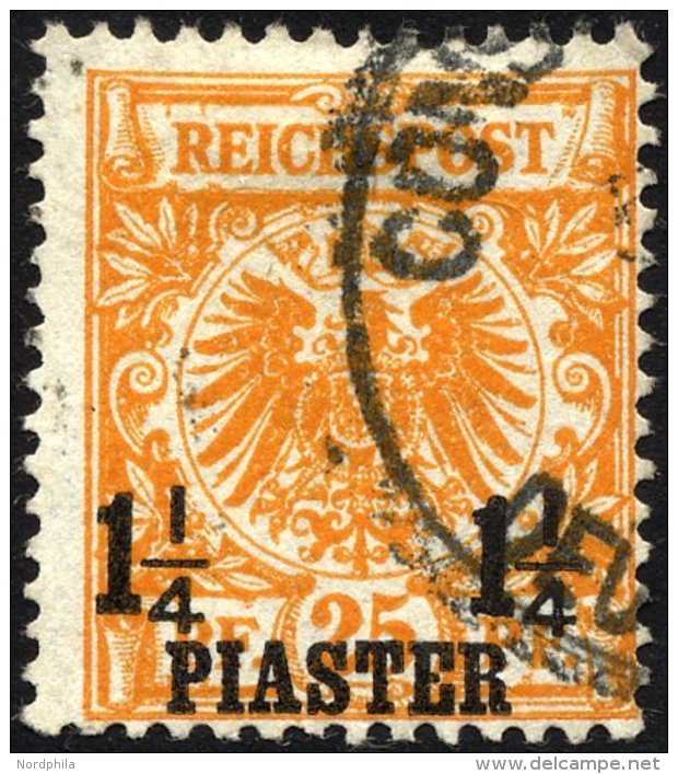DP T&Uuml;RKEI 9a O, 1889, 11/4 PIA. Auf 25 Pf. Gelborange, Pracht, R!, Fotoattest J&auml;schke-L., Mi. (350.-) - Turkey (offices)