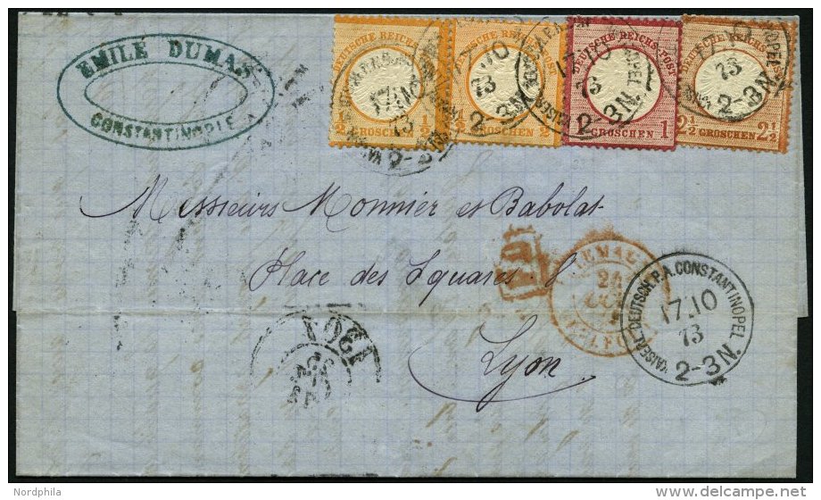 DP T&Uuml;RKEI V 18,19,21a BRIEF, 17.10.1873, 1/2 Gr. (2x Kleine Marke) Mit 1 Gr. Und 21/2 Gr. Gro&szlig;er Brustschild - Turkey (offices)