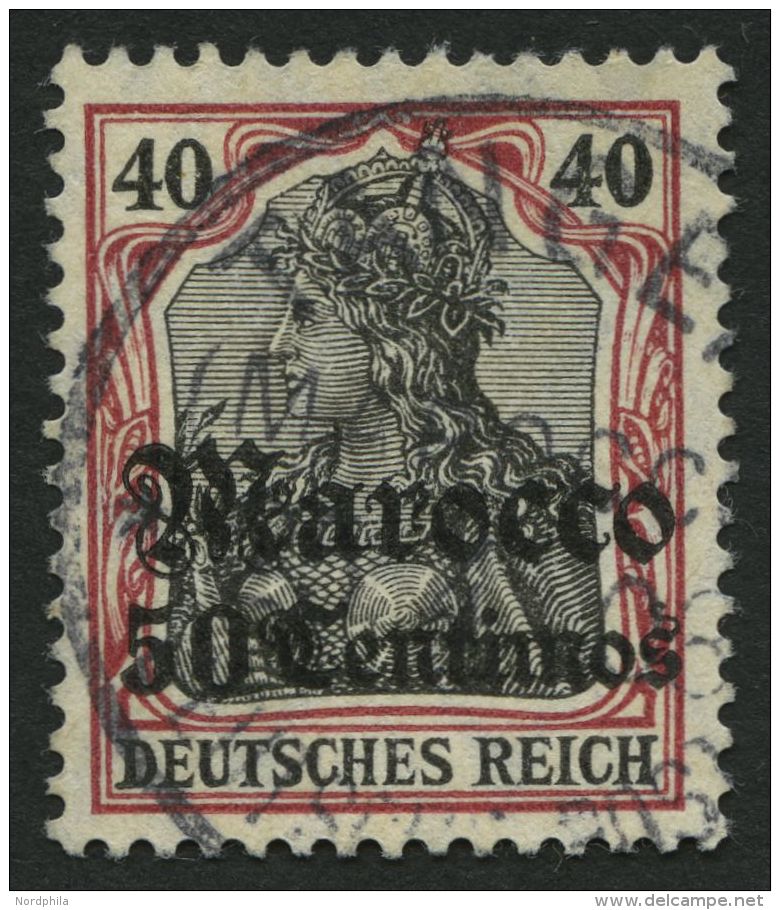 DP IN MAROKKO 40 O, 1908, 50 C. Auf 40 Pf., Mit Wz., Pracht, Gepr. Starauschek, Mi. 180.- - Morocco (offices)