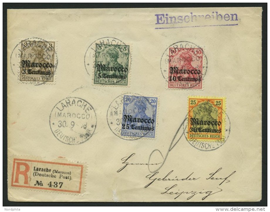 DP IN MAROKKO 25,34-37 BRIEF, 1908, 30 C. Auf 25 Pf. Und 3 C. Auf 3 Pf. - 25 C. Auf 20 Pf. Auf Einschreibbrief Von LARAC - Deutsche Post In Marokko