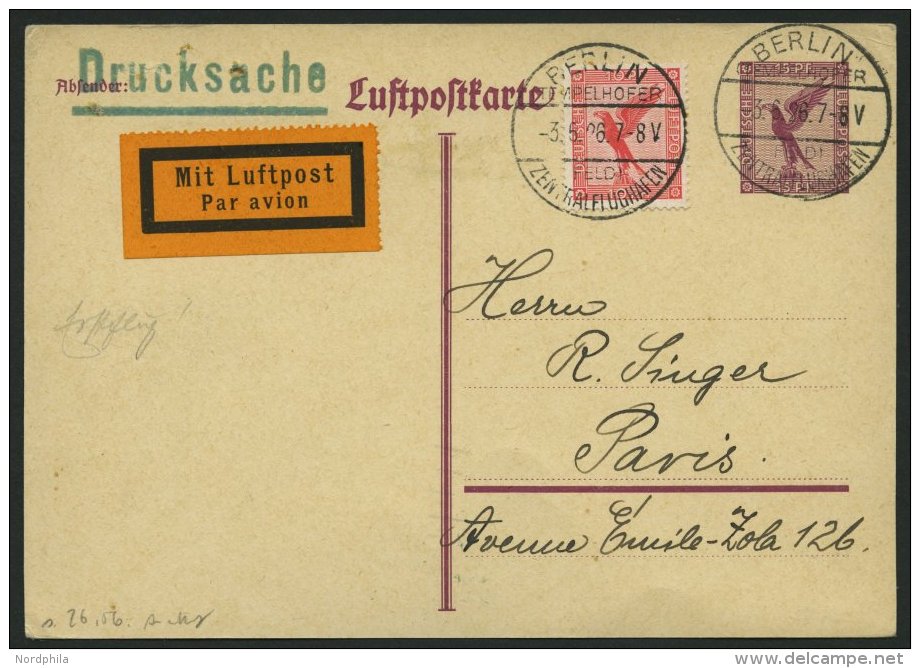 ERST-UND ER&Ouml;FFNUNGSFL&Uuml;GE 26.59.01 BRIEF, 3.6.1926, Berlin-Paris, Prachtkarte - Zeppelins