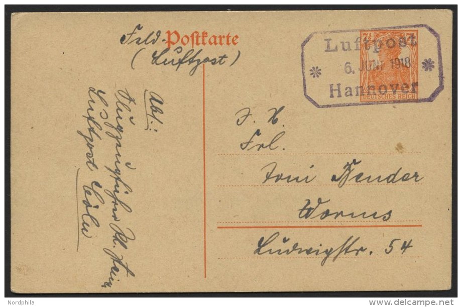 LUFTFAHRT IM I. WELTKRIEG P 110 BRIEF, 1918, LUFTPOST * 6. JUNI 1918 * HANNOVER, Violetter R3 Auf 71/2 Pf. Ganzsachenkar - Airplanes