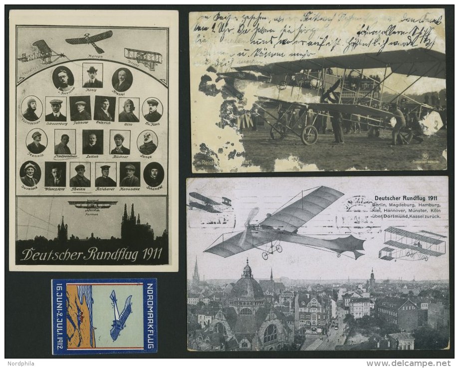 PIONIERFLUGPOST 1909-1914 1911, Deutscher Rundflug, 2 Offizielle Ansichtskarten, Gebraucht, Portraitkarte (20 Piloten Un - Airmail & Zeppelin