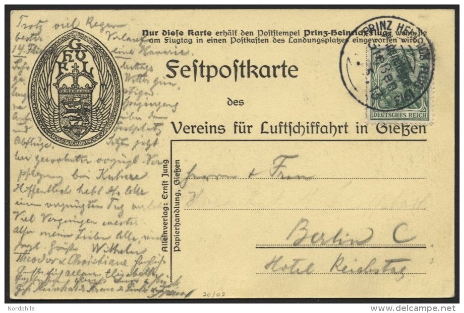 PIONIERFLUGPOST 1909-1914 20/02 BRIEF, 12.5.1913, Prinz Heinrich Flug - Nebenetappe Gie&szlig;en, Festpostkarte, Pracht - Avions