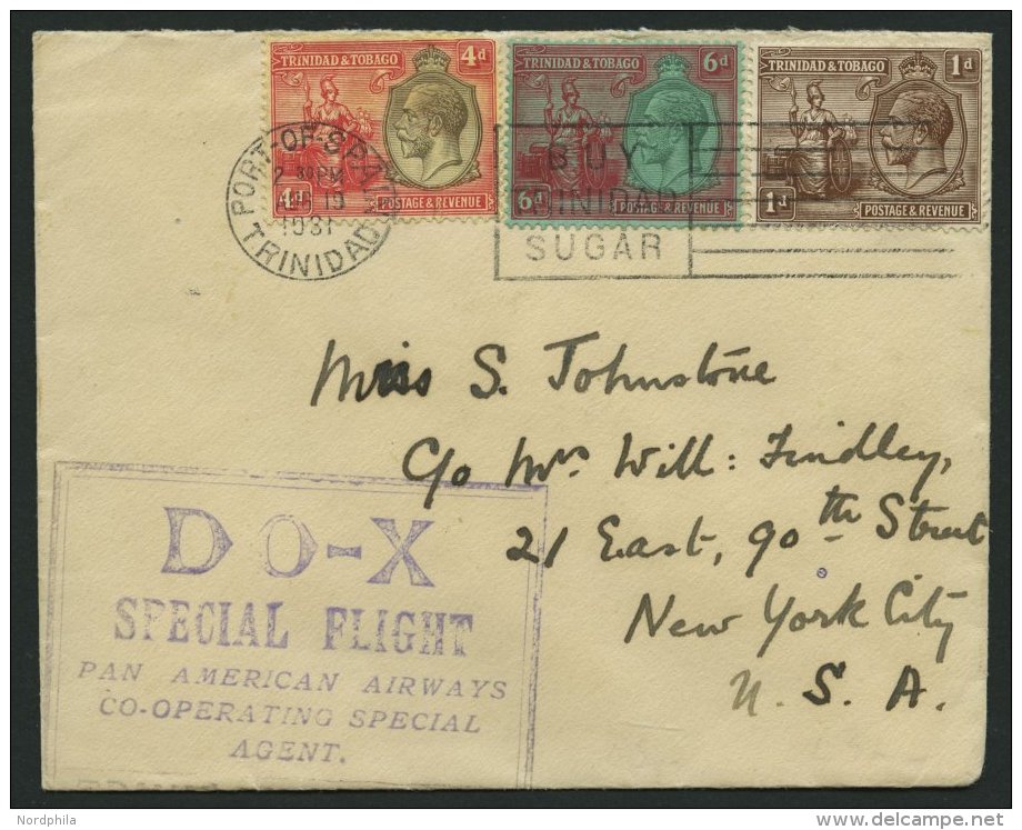 DO-X LUFTPOST 51.TR.e BRIEF, 19.08.1931, Aufgabe Port Of Spain/Trinidad, Nach Nordamerika, Prachtbrief - Covers & Documents