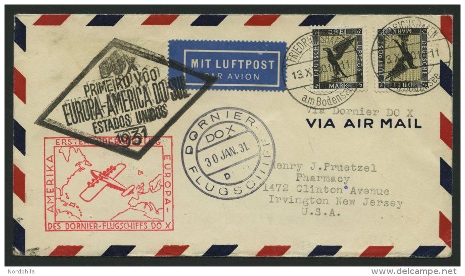 DO-X LUFTPOST 7.b. BRIEF, 13.11.1930, Aufgabe Friedrichshafen, Via Rio Nach Nordamerika, Mit Seltener Mehrfachfrankatur - Covers & Documents