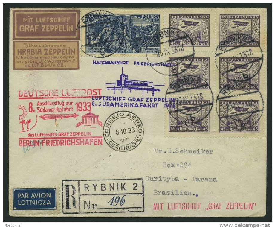ZULEITUNGSPOST 235 BRIEF, Polen: 1933, 8. S&uuml;damerikafahrt, Anschlussflug Ab Berlin, Einschreibbrief, Pracht - Zeppelins