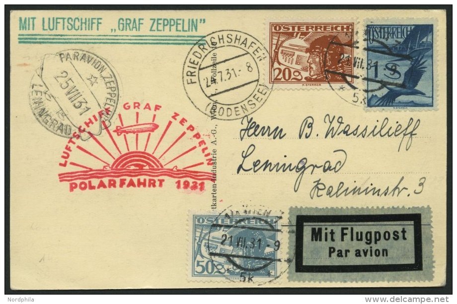 ZULEITUNGSPOST 119 BRIEF, &Ouml;sterreich: 1931, Polarfahrt, Bis Leningrad, Prachtkarte - Zeppelins