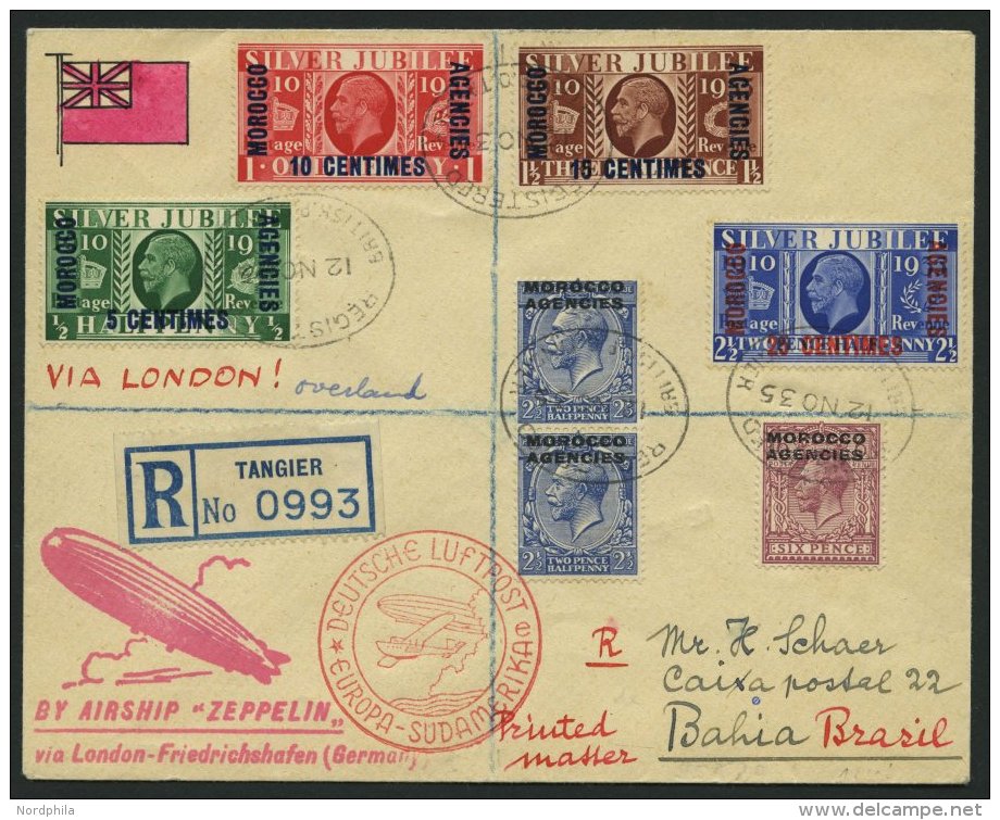ZULEITUNGSPOST 329Ba BRIEF, Britische Post In Marokko (Tanger): 1935, 16. S&uuml;damerikafahrt, Nachbringeflug Ab Berlin - Zeppelins