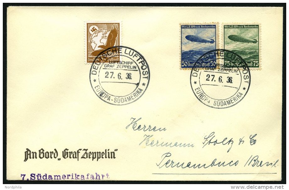 ZEPPELINPOST 353A BRIEF, 1936, 7. S&uuml;damerikafahrt, Bordpost Hinfahrt, Prachtbrief - Zeppelins