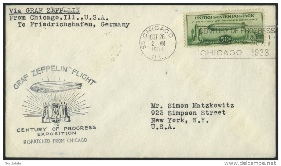 ZEPPELINPOST 244C BRIEF, 1933, Chicagofahrt, US-Post, Chicago-Fr`hafen, Prachtbrief - Zeppelins