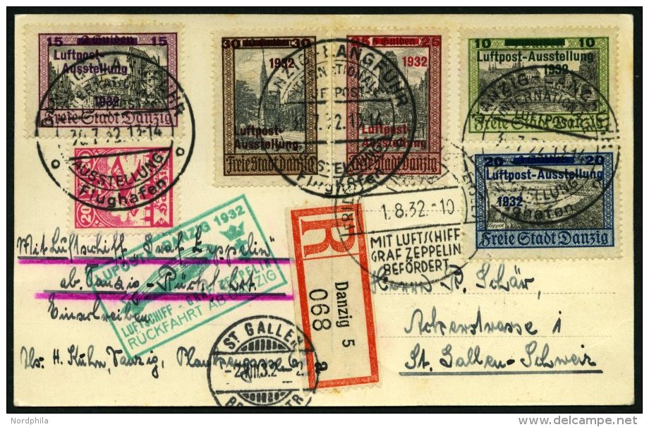 ZEPPELINPOST 170B BRIEF, 1932, LUPOSTA-Fahrt, Danziger Post, R&uuml;ckfahrt, Einschreibkarte, Pracht - Zeppelins