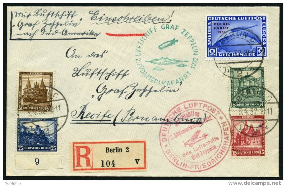 ZEPPELINPOST 143B BRIEF, 1932, 2. S&uuml;damerikafahrt, Anschlu&szlig;flug Ab Berlin, Frankiert Mit 2 RM Polarfahrt Und - Zeppelins