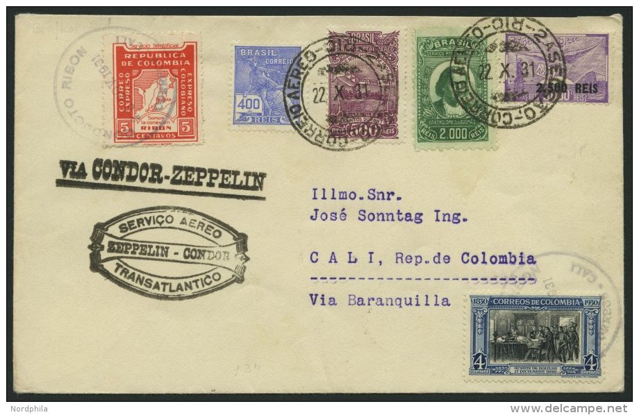 ZEPPELINPOST 134A BRIEF, 1931, 3. S&uuml;damerikafahrt, Brasil-Post, Prachtbrief Nach Kolumbien Mit Brasilianisch/kolumb - Airmail & Zeppelin