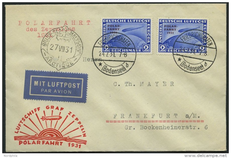 ZEPPELINPOST 119F BRIEF, 1931, Polarfahrt, Auflieferung Friedrichshafen Bis Malygin, Frankiert Mit 2x 2 RM Polarfahrt, S - Airmail & Zeppelin