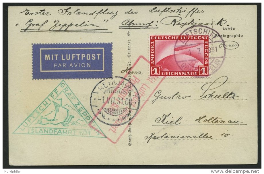 ZEPPELINPOST 113B BRIEF, 1931, Islandfahrt, Bordpost Der Hinfahrt, Prachtkarte - Airmail & Zeppelin