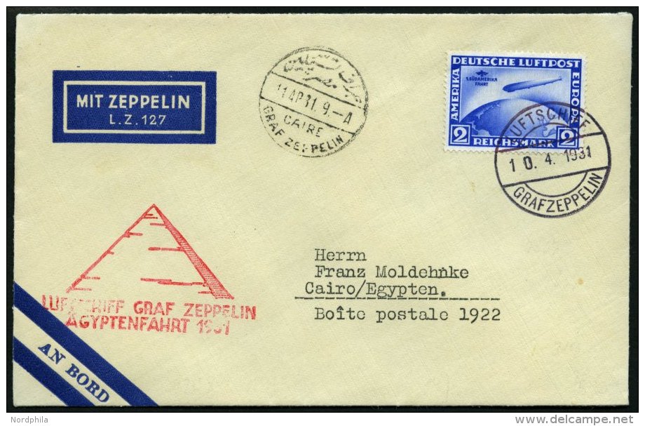 ZEPPELINPOST 104b BRIEF, 1931, &Auml;gyptenfahrt, Bordpost, Frankiert Mit 2 RM S&uuml;damerikafahrt, Prachtbrief - Zeppelins