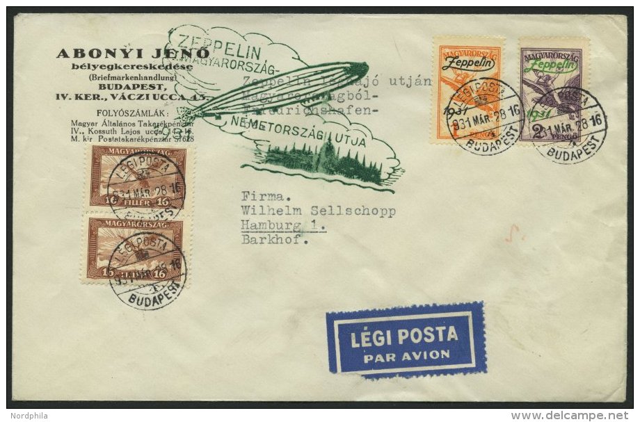 ZEPPELINPOST 103C BRIEF, 1931, Ungarnfahrt, Ungarische Post, Budapest-Friedrichshafen, Mit Beiden Zeppelinmarken, Pracht - Airmail & Zeppelin