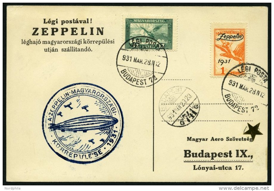 ZEPPELINPOST 102Aa BRIEF, 1931, Ungarnfahrt, Ungarische Post, Mit Zeppelinmarke Zu 1 P., Pachtkarte - Zeppelins