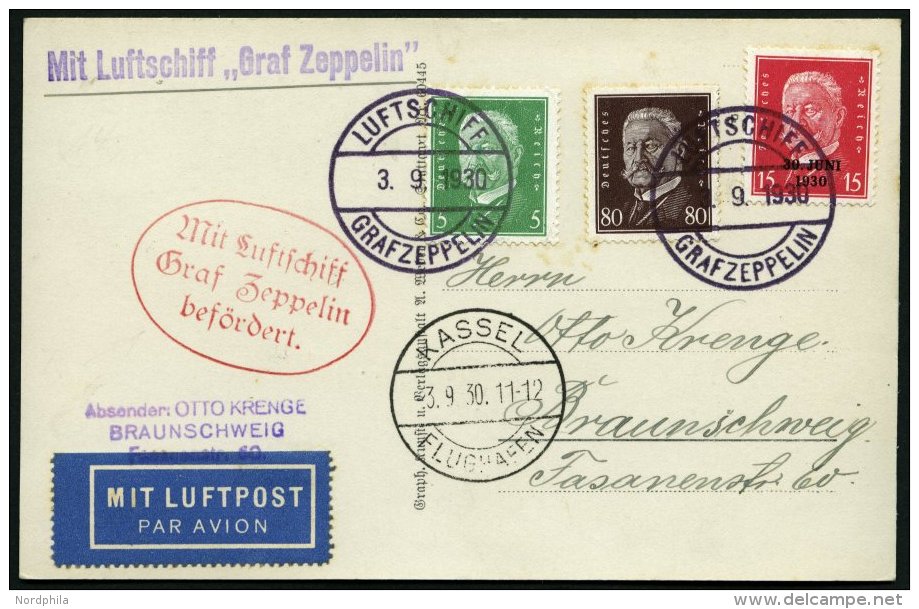 ZEPPELINPOST 82Ab BrfStk, 1930, Landungsfahrt Nach Kassel, Auflieferung Fr`hafen, Best&auml;tigungsstempel Type II, Eini - Zeppelins