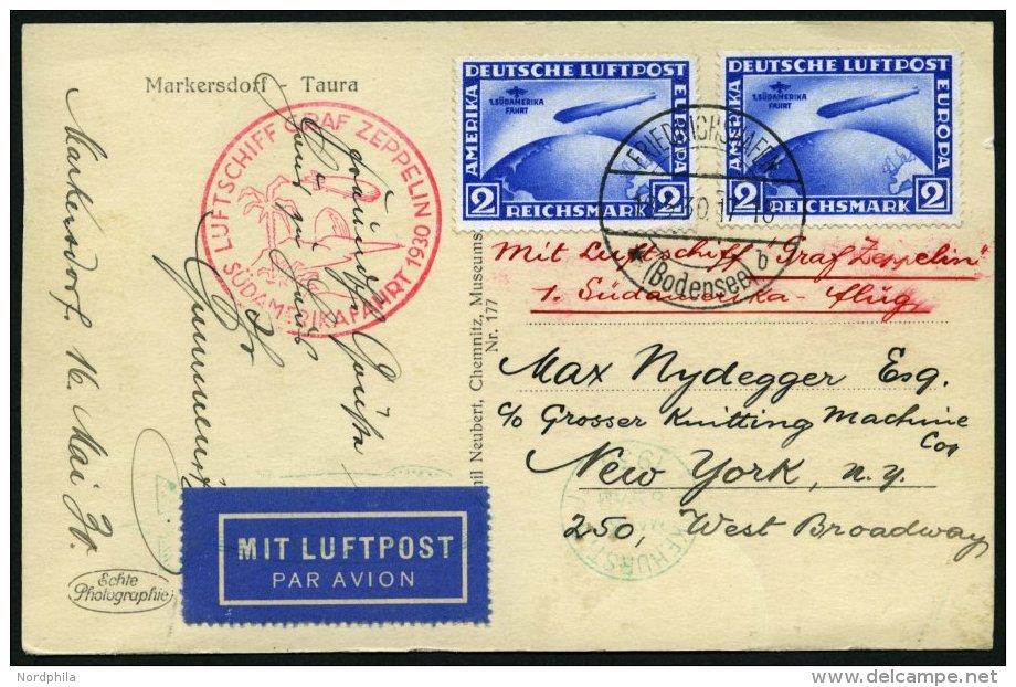 ZEPPELINPOST 57N BRIEF, 1930, S&uuml;damerikafahrt, Tagesstempel, Fr`hafen-Lakehurst, Prachtkarte - Zeppelins