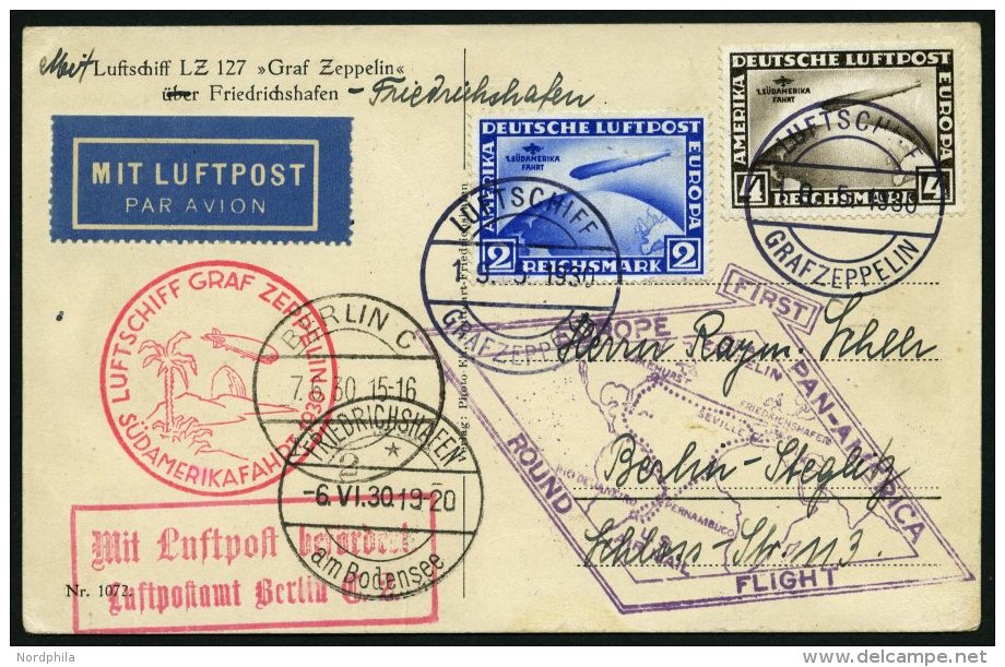 ZEPPELINPOST 57H BRIEF, 1930, S&uuml;damerikafahrt, Bordpost, Fr`hafen-Fr`hafen, Leicht Angesto&szlig;ene Prachtkarte - Zeppelins