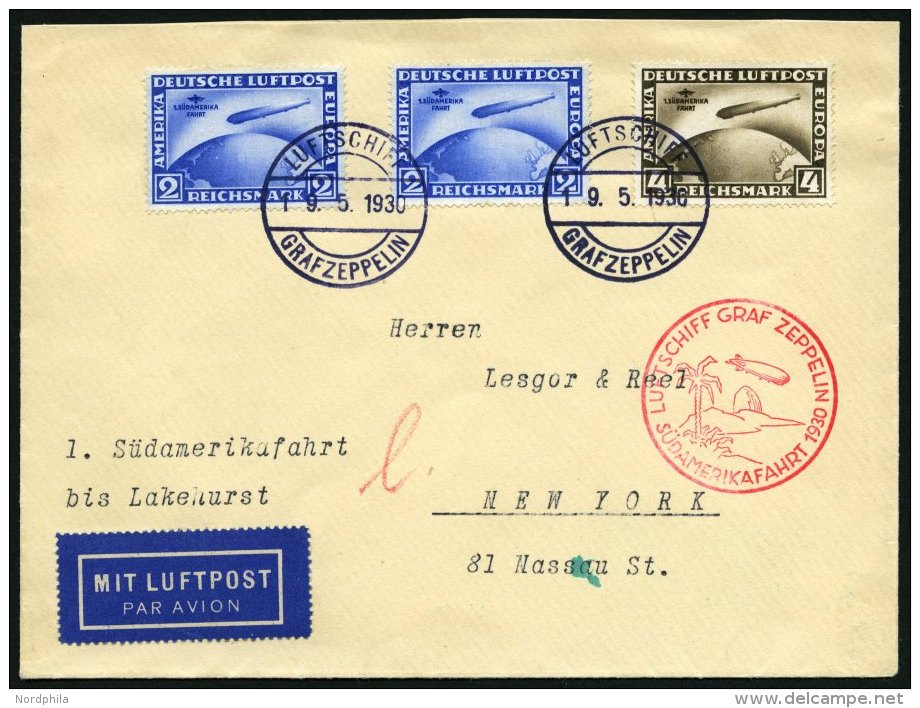 ZEPPELINPOST 57F BRIEF, 1930, S&uuml;damerikafahrt, Bordpost, Fr`hafen-Lakehurst, Prachtbrief - Zeppelins