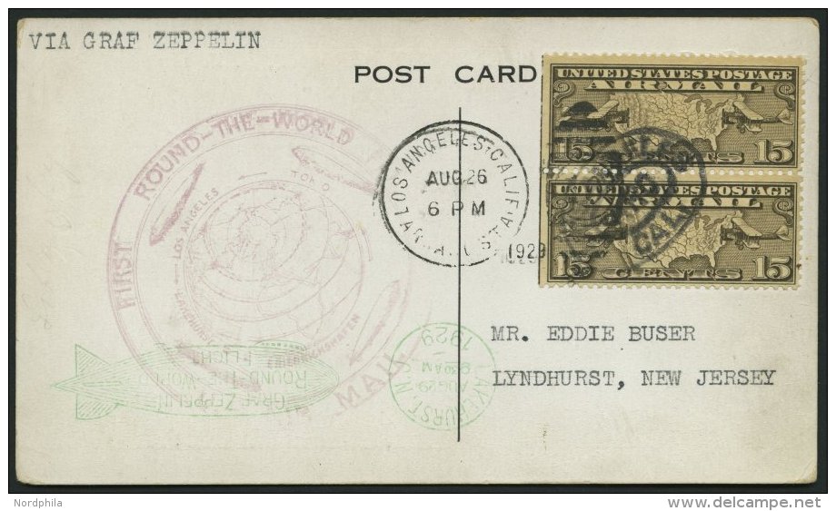 ZEPPELINPOST 29A BRIEF, 1929, Weltrundfahrt, US-Post, Los Angeles-Lakehurst, Prachtkarte - Zeppeline