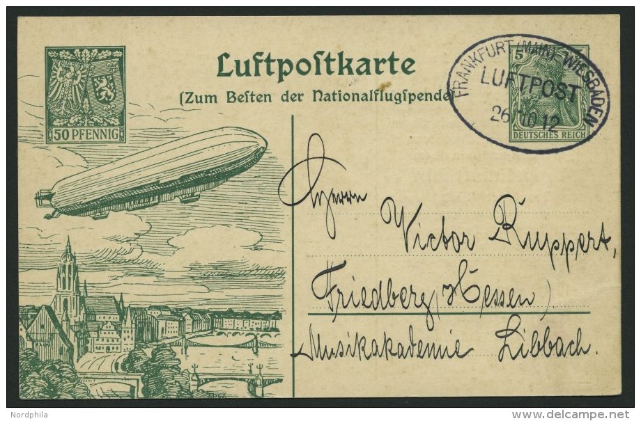 ZEPPELINPOST 16Ab BRIEF, 1912, Frankfurt-Wiesbaden, Poststempel Frankfurt, Prachtkarte - Airmail & Zeppelin