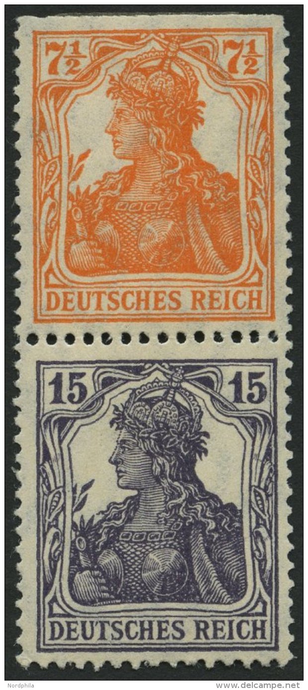 ZUSAMMENDRUCKE S 8ba *, 1917, Germania 71/2 + 15, Falzrest, Feinst (oben Starke Heftchenz&auml;hnung), Mi. 100.- - Se-Tenant