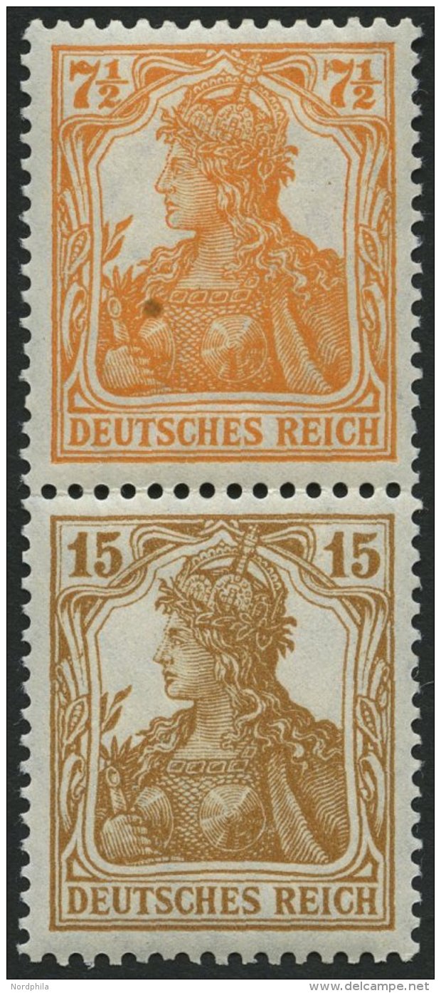 ZUSAMMENDRUCKE S 7ba *, 1916, Germania 71/2 + 15, Falzreste, Pracht, Mi. 180.- - Se-Tenant