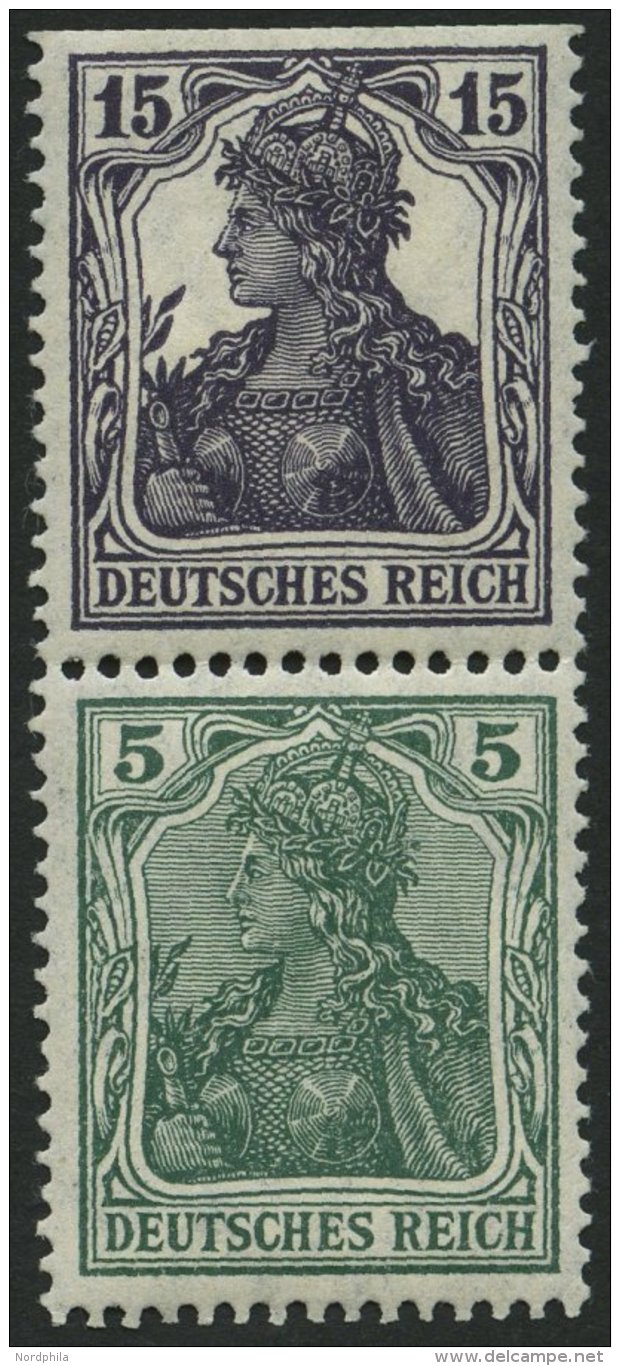 ZUSAMMENDRUCKE S 6aa *, 1917, Germania 15 + 5, Falzrest, Feinst (oben Ohne Z&auml;hnung), Mi. 150.- - Se-Tenant