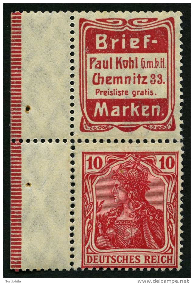 ZUSAMMENDRUCKE S 2.10 *, 1911, Briefmarken Kohl + 10 Pf., Mit Rand, Feinst (Z&auml;hnung Gest&uuml;tzt) - Se-Tenant