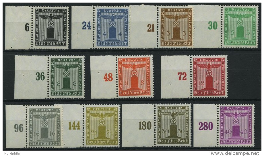 DIENSTMARKEN D 144-54 **, 1938, Dienstmarken Der Partei, Wz.4, Alle Mit Linkem Rand, Prachtsatz, Mi. (150.-) - Officials