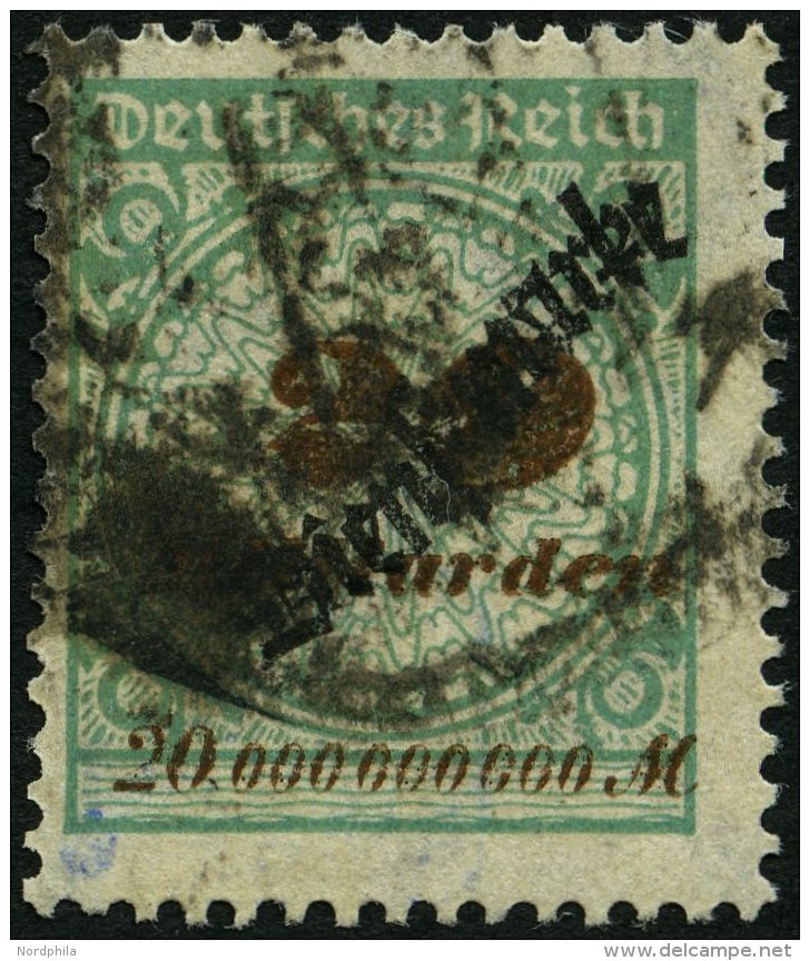 DIENSTMARKEN D 87 O, 1923, 20 Mrd. M. Opalgr&uuml;n, Fetter Stempel, Feinst, Gepr. Peschl, Mi. 200.- - Service