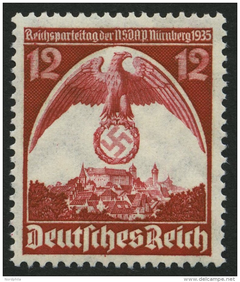 Dt. Reich 587Y **, 1935, 12 Pf. N&uuml;rnberger-Parteitag, Wz. Schenkel Nach Rechts, Pracht, Fotobefund H.D. Schlegel, M - Other & Unclassified