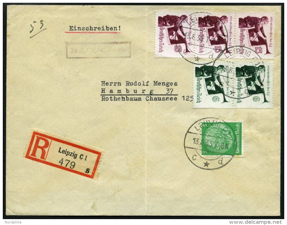 Dt. Reich 584/5 BRIEF, 1935, Welttreffen Der Hitler-Jugend Auf Einschreibbrief, Nebenstempel 20 Rpf. Einschreib-Geb&uuml - Used Stamps