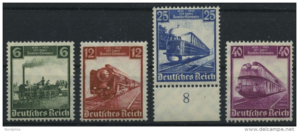 Dt. Reich 580-83 **, 1935, 100 Jahre Eisenbahn, 25 Pf. Unterrandst&uuml;ck, Satz Feinst, Mi. 130.- - Other & Unclassified