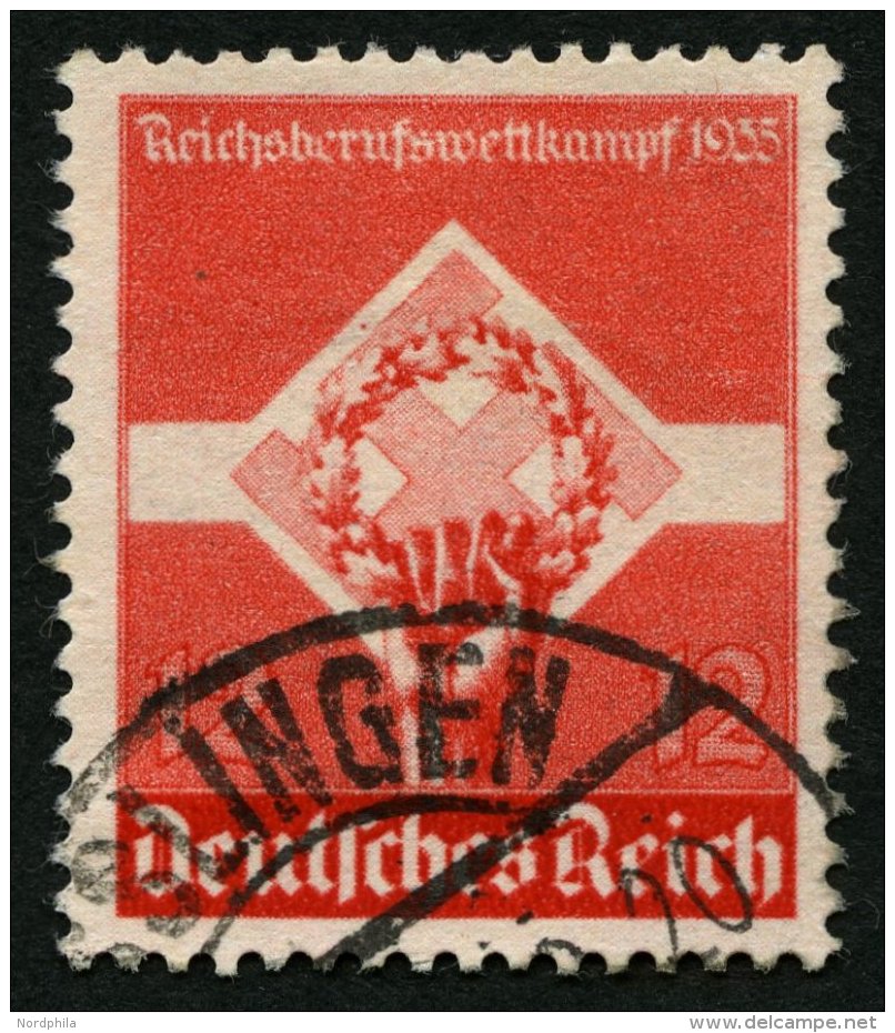 Dt. Reich 572y O, 1935, 12 Pf. Reichsberufswettkampf, Waagerechte Gummiriffelung, Pracht, Mi. 75.- - Used Stamps