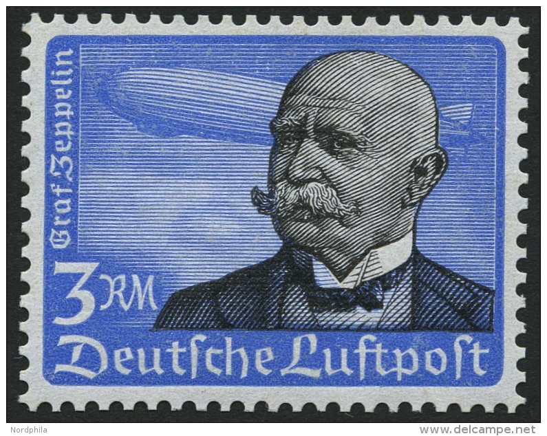 Dt. Reich 539y **, 1934, 3 RM Graf Zeppelin, Waagerechte Gummiriffelung, Pracht, Mi. 400.- - Used Stamps