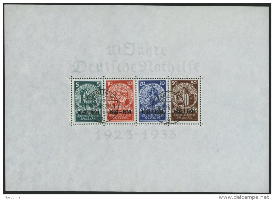 Dt. Reich Bl. 2 O, 1933, Block Nothilfe, Originalgr&ouml;&szlig;e, Mit Sauberen Zentrischen Stempeln BERLIN W R.R.A., Di - Used Stamps