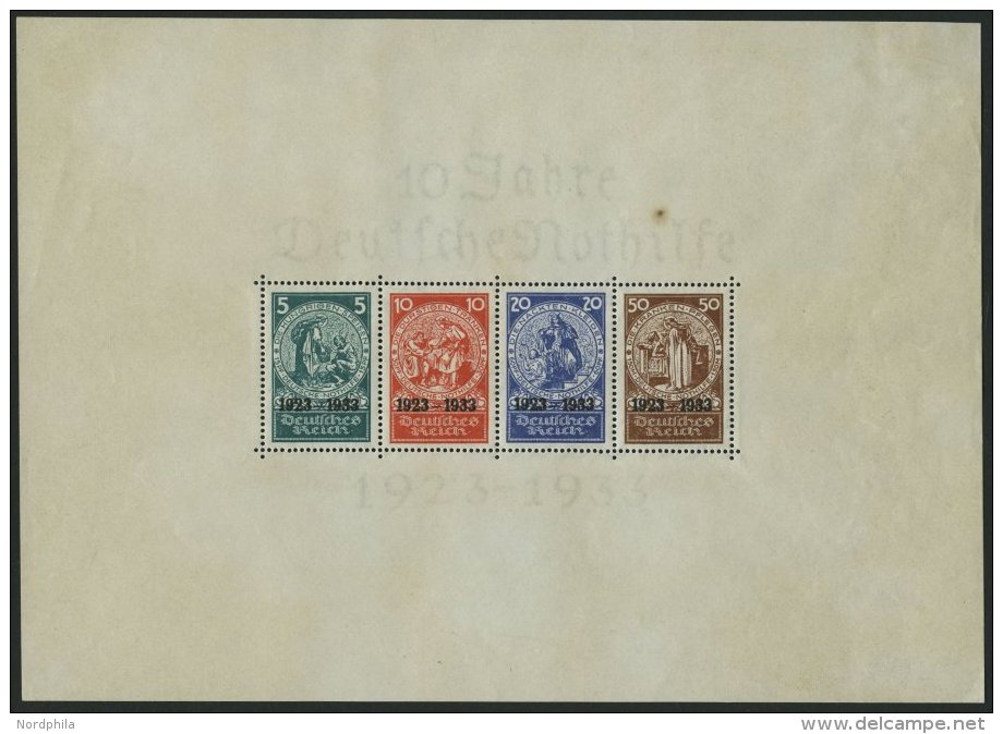 Dt. Reich Bl. 2 *, 1933, Block Nothilfe, Originalgr&ouml;&szlig;e, Brauner Punkt Im Rand, Feinst, Mi. 1500.- - Used Stamps