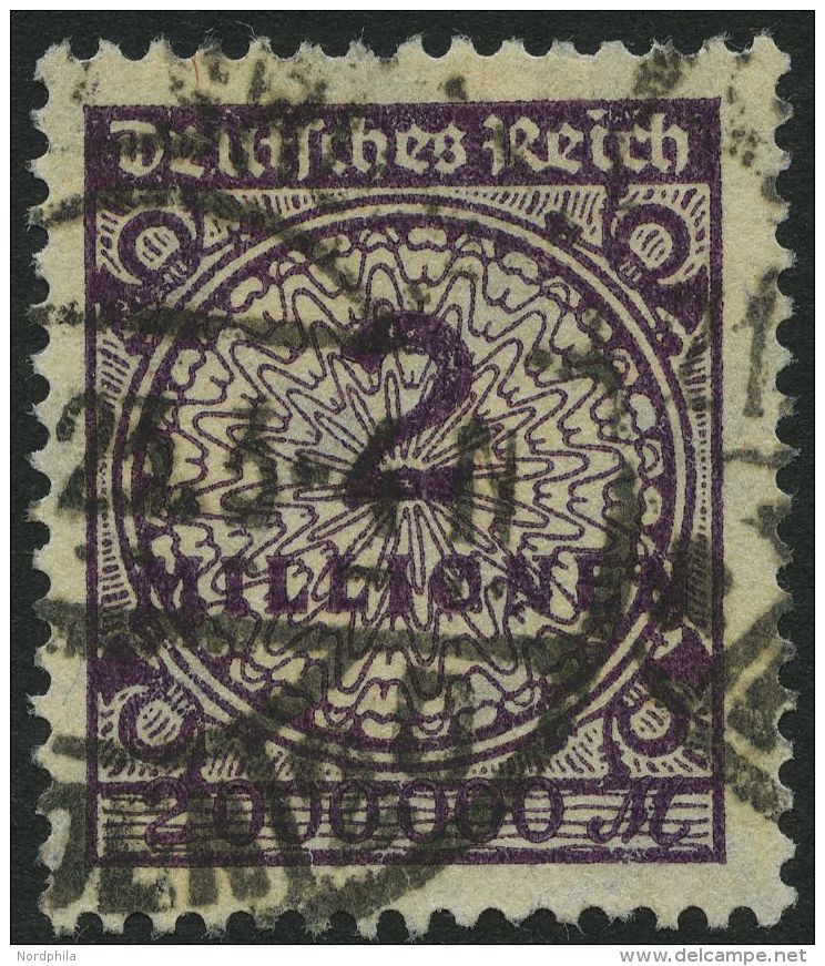 Dt. Reich 315b O, 1923, 2 Mio. M. Dunkelpurpur, Sauberer Stempel KARLSRUHE, Pracht, RR!, Fotoattest Dr. Oechsner, Mi. 10 - Other & Unclassified
